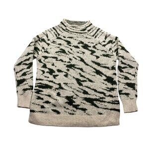 Madewell Thornton Mockneck Pullover Sweater Alpaca Animal Print Olive‎ Beige XS